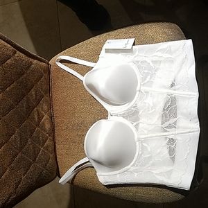 Le Mystere Sensuelle Strapless Underwire White Bustier Corset Bra NWT